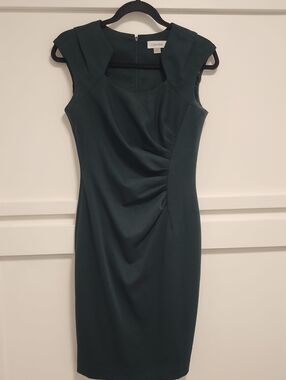 Calvin Klein Dark Green Ruched Midi Sheath Dress